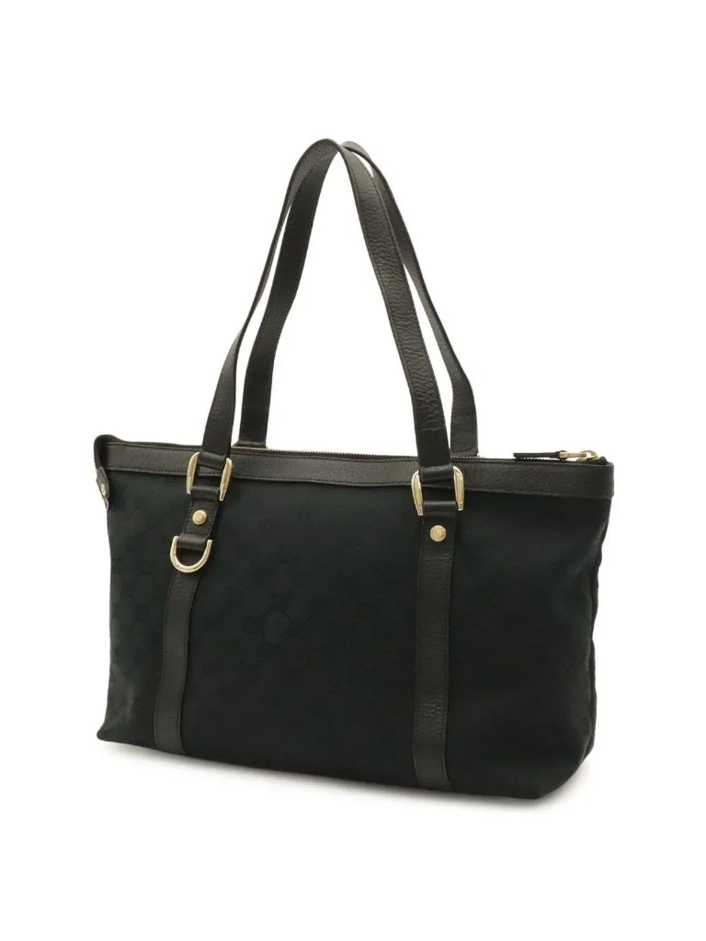 Gucci GG Canvas Abbey Shoulder Bag Tote Leather Black Gold